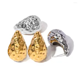 Boucles d'oreilles pendantes en acier inoxydable, dôme de goutte d'eau texturé, imperméable, léger, plaqué or, bijoux Vintage