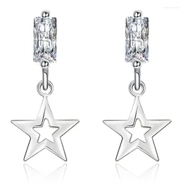 Dangle Oorbellen Ster Pentagram Bling Zirconia Zilver Kleur Drop Voor Vrouwen Trendy Kroonluchter Glitter Glanzende Sieraden SD2267