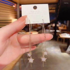 Boucles d'oreilles pendantes en forme d'étoile avec pompon, crochet, Piercing, Long pendentif pour femmes, charme coréen, bijoux de luxe en cristaux, à la mode, 2024
