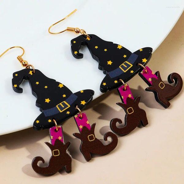 Boucles D'oreilles Pendantes Étoile Assistant Chapeau Bottes Acrylique Halloween Boucles D'oreilles Drôle Punk Sorcière Longue Boucle D'oreille Pour Les Femmes Festival Fête Bijoux Cadeaux