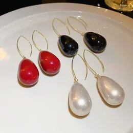 Boucles d'oreilles pendantes pour femmes, grande perle blanche, noire, rouge, en forme de goutte d'eau, bijoux de personnalité, vente en gros