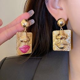 Dangle Oorbellen Statement Roze Lippen Neus Relief Vierkant Groot Gedurfd En Overdreven Mode-sieraden Voor Vrouwen Trendy Accessoires