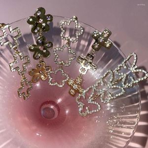 Dangle Oorbellen Verklaring Glanzende Kristallen Vlinder Bloem Druppel Oorbel Voor Vrouwen Holle 3 Lagen Lange Kwast Bruiloft Sieraden