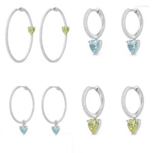 Pendientes colgantes de plata de ley 925 serie de gemas en forma de corazón para mujer, traje azul claro de lujo, cena, fiesta, boda, joyería de moda