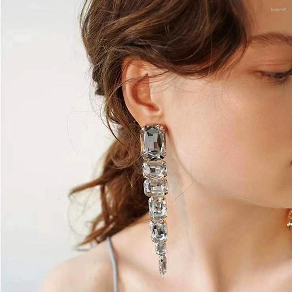 Boucles d'oreilles Stonefans Ins, strass, pendentif carré Super Long, bijoux de mariage, cadeau géométrique en cristal