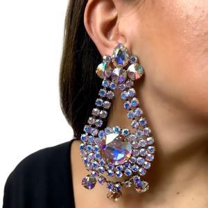 Dange oorbellen Stonefans Luxe kristallen druppel AB -kleur voor vrouwen oversized drag queen stud prestatie -accessoires