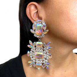 Boucles d'oreilles pendantes Stonefans brillant AB couleur octogonale Vintage surdimensionné déclaration cristal fête bijoux de mode cadeaux