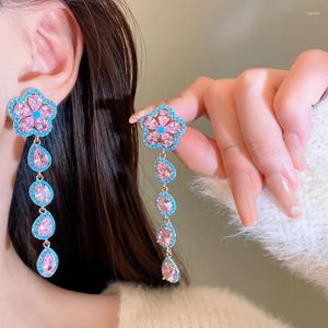 Dangle Oorbellen Stud Drop Earring Voor Vrouwen 925 Zilveren Naald Blauw En Roze Zirkoon Steen Mode-sieraden Fijne Accessoires Party