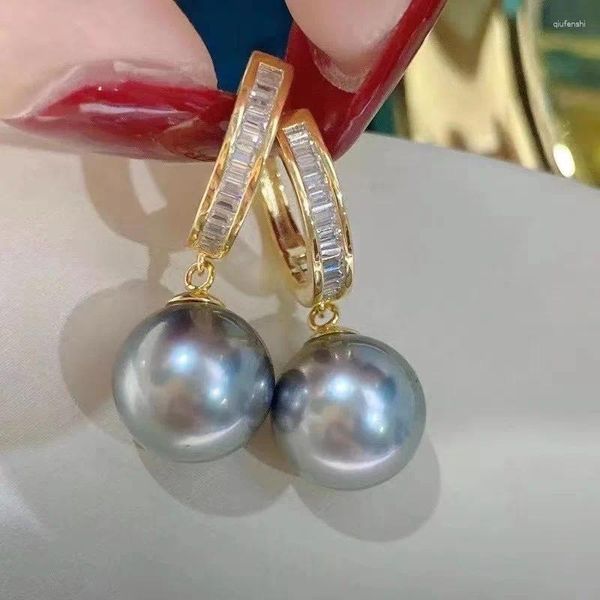 Pendientes colgantes Impresionante enorme pendiente de perla de concha gris del Mar del Sur de 16 mm Plata de ley 925 para mujer