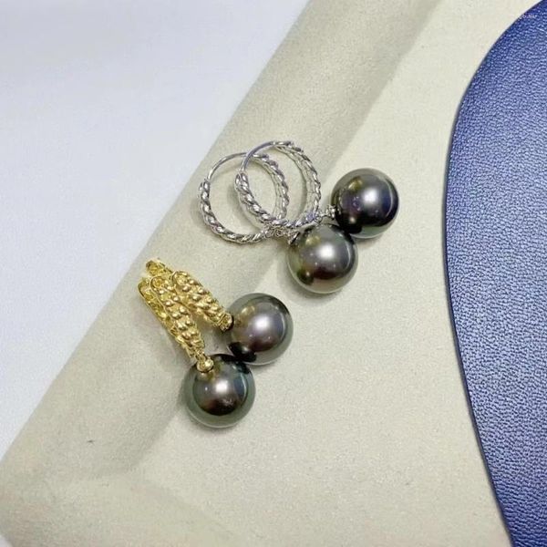 Boucles d'oreilles pendantes superbes mer du Sud 9-10mm boucles d'oreilles en perles noires bijoux pour femmes en argent Sterling 925