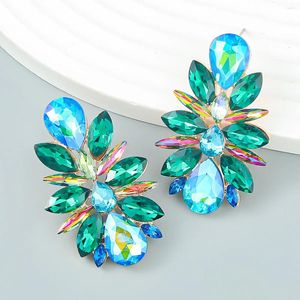 Boucles d'oreilles pendantes Style rétro exagéré bleu vert AB en forme de fleur, grande pierre rose, clou de luxe pour femmes, vente en gros