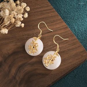 Boucles d'oreilles pendantes Style Jade blanc tempérament rétro pour femmes classique feuille de bambou bijoux cadeau accessoires de fête