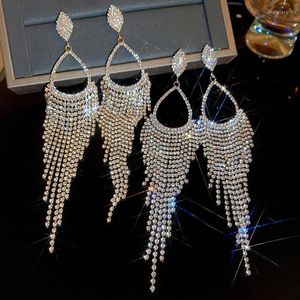 Dangle Oorbellen Stijlvolle Vol Strass Waterdruppel Lange Kwast Luxe Stijl Sieraden Voor Vrouwen