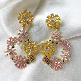 Bengelen oorbellen sugo overdrijving temperament symmetrisch ontwerp multicolor zirconia lang voor trend dames privé feest sieraden
