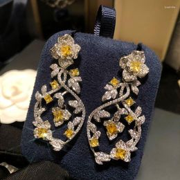 Bengelen oorbellen zomersmiddag tuin zoete sprankelende zirkoon niche design holle floral voor vrouwen luxe bruiloft sieraden