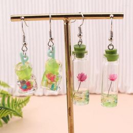 Boucles d'oreilles Dangle Summer Beach Fleur éternelle souhaitant une bouteille pour femme colorée crème glacée bulle thé boucle d'oreille tendance femmes bijoux cadeaux