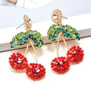 Boucles d'oreilles pendantes été mignon cristal goutte de fruits pour les femmes Bijoux en forme de cerise strass déclaration Bijoux