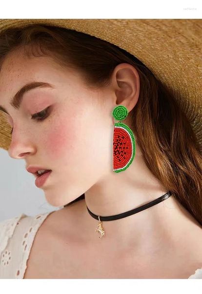 Boucles d'oreilles pendantes en forme de fruits d'été pour femmes, citron, ananas, pastèque, perles, goutte, fête pour filles, bijoux de dessin animé, cadeau en gros