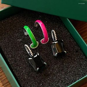 Boucles d'oreilles pendantes d'été de luxe, Cube de sucre contrasté en Zircon noir, pendentif à géométrie classique Simple, Chic Gir, jolis pendants