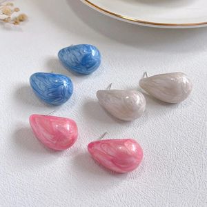 Pendientes colgantes tendencia de verano goteo de aceite cúpula de esmalte rosa gota gruesa aros de lágrima azul grueso gota de agua martillado Stud joyería Kpop