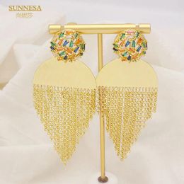 Boucles d'oreilles pendantes SUNNESA doré luxe gland Long cuivre plaqué Dubai mariage Patry bijoux coloré Zircon africain pour les femmes