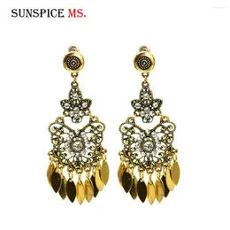 Boucles d'oreilles pendantes SUNSPICE MS rétro couleur or bijoux glands boucle d'oreille pour femmes plein strass bohême ethnique mariage mariée goutte