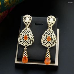 Dangle Oorbellen Sunspicems Chic Crystal Marokko Oorbel Voor Vrouwen Koninklijke Lange Drop Hanger Goud Kleur Arabische Bruid Bruiloft Sieraden