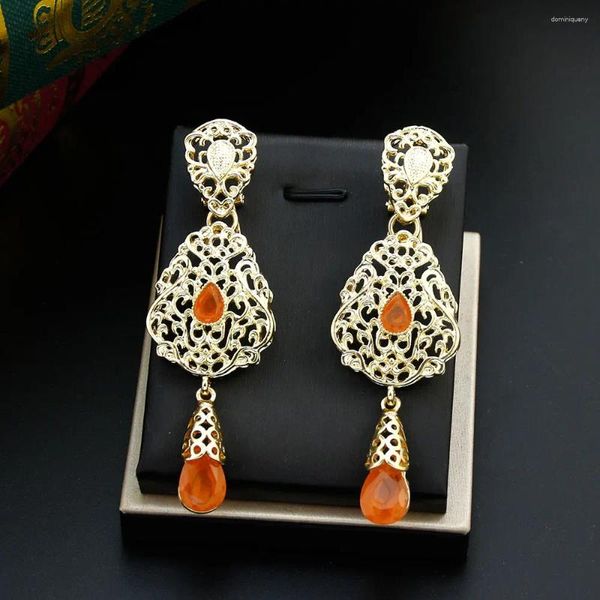 Pendientes colgantes Sunspicems, pendiente elegante de cristal marroquí para mujer, colgante de gota larga real, Color dorado, joyería de boda de novia árabe