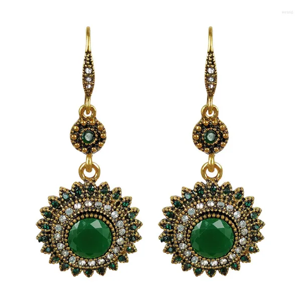 Boucles d'oreilles pendantes SUQI Vintage cristal pour femmes, alliage creux rond pendentif accessoires de mariée turquie inde bijoux ornements d'oreille