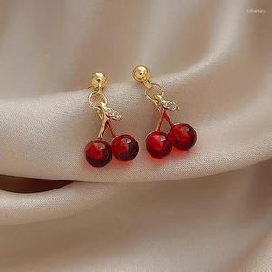 Boucles d'oreilles pendantes douces cerise mignonne et incrustées de zircon rose adaptées à la personnalité des femmes boucle d'oreille en acier inoxydable bijoux de charme