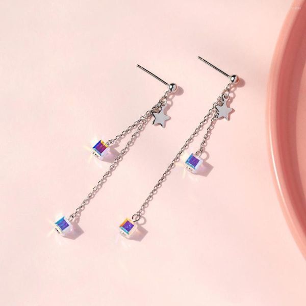Boucles d'oreilles pendantes doux élégant Cube de sucre étoile cristal goutte femmes fille tendance mode coréenne luxe fête de mariage Banquet bijoux