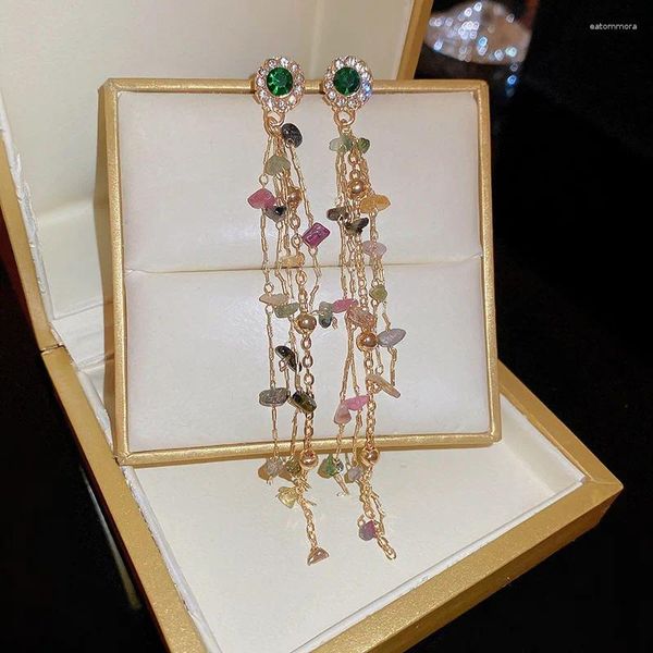 Boucles d'oreilles pendantes avec strass ronds en pierre naturelle pour femmes, bijoux de tempérament à la mode
