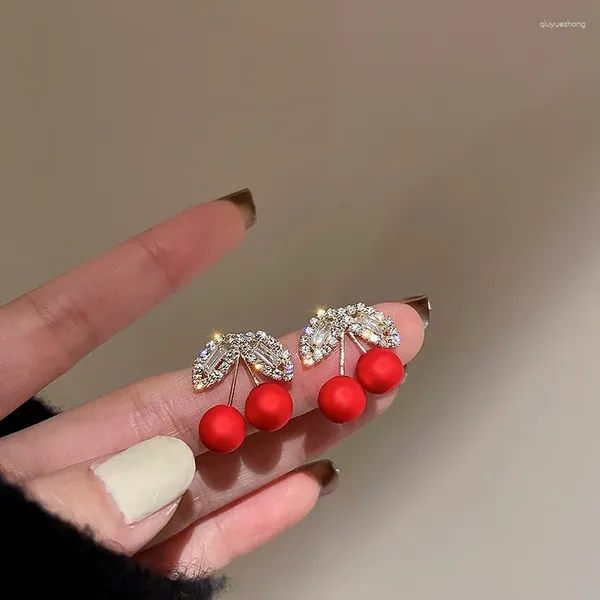 Boucles d'oreilles pendantes en Zircon pour femmes, bijoux d'été doux, cerise rouge, fruits, à la mode, bijoux de fête, cadeaux, vente en gros