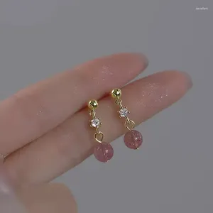 Dangle Oorbellen Zoet Temperament Prachtige Roze Kralen Drop Oorbellen voor Vrouwen Strass Oorbel Feest Verjaardag Sieraden Accessoires Geschenken