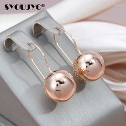 Boucles d'oreilles pendantes SYOUJYO 585 couleur or Rose grande boule brillante goutte pour les femmes Simple à la mode mariée bijoux de mariage boucle d'oreille à une touche