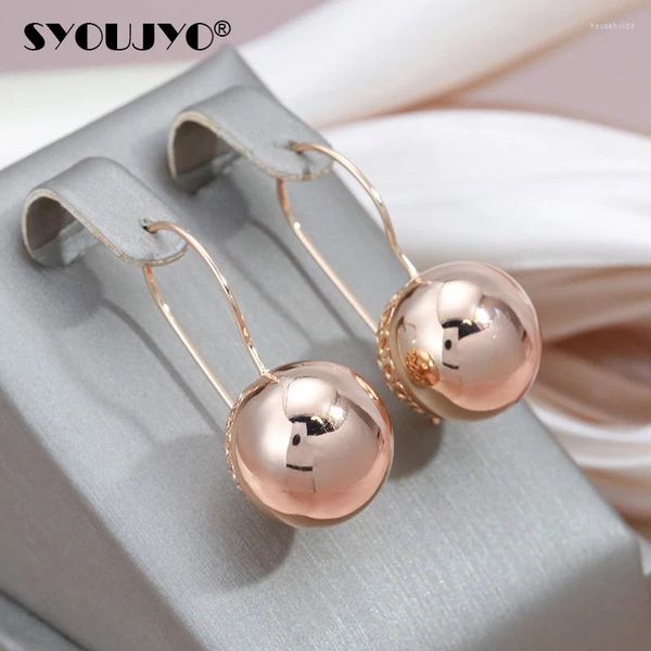 Pendientes colgantes SYOUJYO 585 Color oro rosa gran gota de bola brillante para mujeres Simple de moda novia boda joyería pendiente de un toque