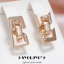 Boucles d'oreilles pendantes SYOUJYO en forme de chaîne carrée, couleur or Rose 585 pour femmes, bijoux fins en Zircon naturel scintillant