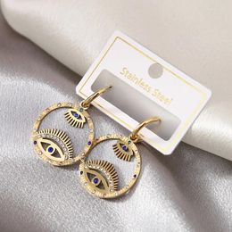 Boucles d'oreilles pendantes SZN 316L en acier inoxydable rond en forme d'oeil bleu, pendentif en Zircon pour femmes, mode filles, boucle d'oreille, bijoux cadeaux