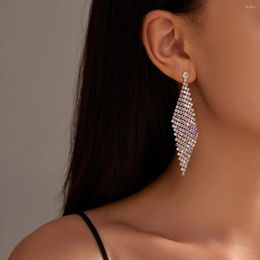 Boucles d'oreilles pendantes avec pompon en strass, Long lustre, chaîne à franges, grand cercle, bijoux de fête de mariée pour femmes