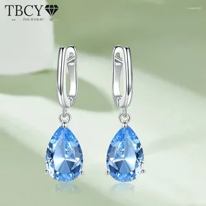 Boucles d'oreilles pendantes TBCYD en forme de goutte d'eau en diamant, Clips d'oreille en argent S925 pour femmes, topaze bleue, pierres précieuses, bijoux fins de fête à la mode