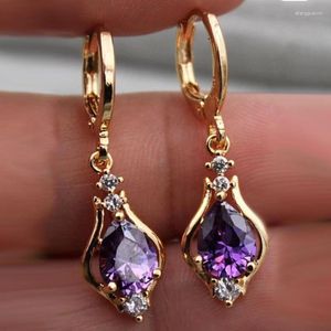 Boucles d'oreilles pendantes en forme de goutte d'eau, décor de luxe en Zircon, Style japonais/coréen, alliage de Zinc plaqué or 24K, bijoux cadeau féminin