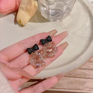 Boucles d'oreilles pendantes en cristal noir pour femmes, bijoux de fête en alliage mignon
