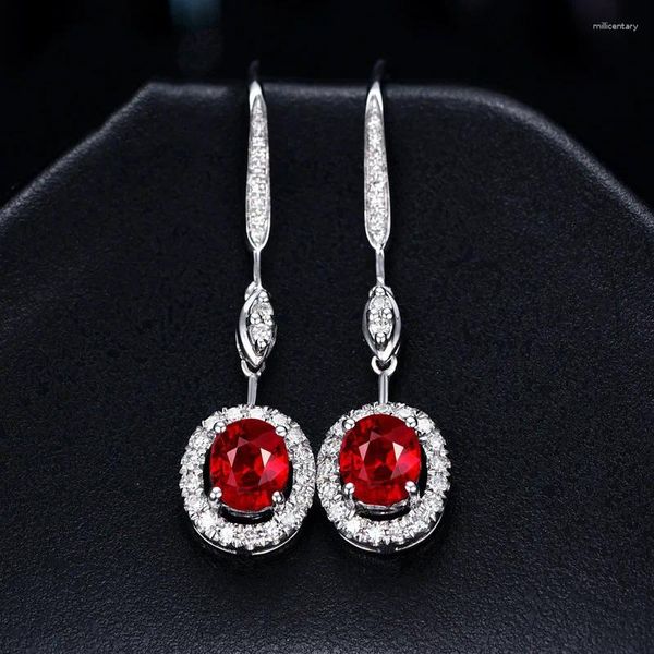 Pendientes colgantes Temperamento Europeo y americano Rojo sangre Imitación Turmalina Color Tesoro Largo