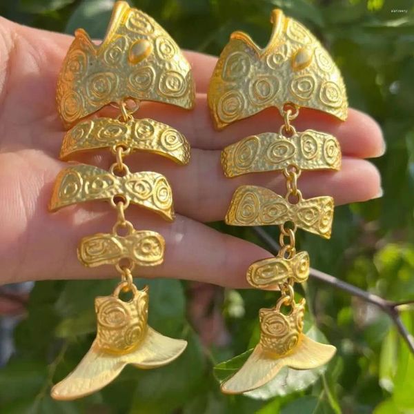 Pendientes colgantes temperamento exagerado Color dorado largo hueso de pescado para mujer fiesta Casual