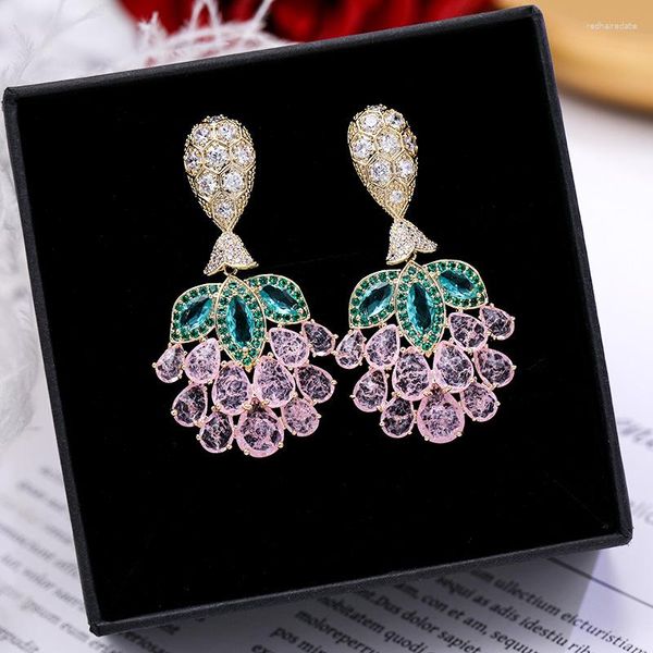 Pendientes colgantes temperamento dulce racimo de uvas brillante Zirconia cúbica colgante de fruta diseño de pendientes joyería de boda de moda para mujeres