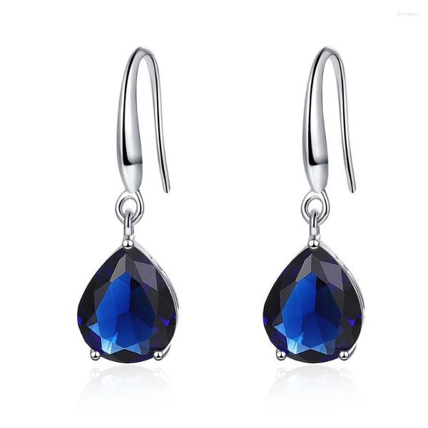 Pendientes colgantes temperamento mujer gota de agua zafiro ovalado Retro azul colgante Simple moda aniversario boda joyería regalo