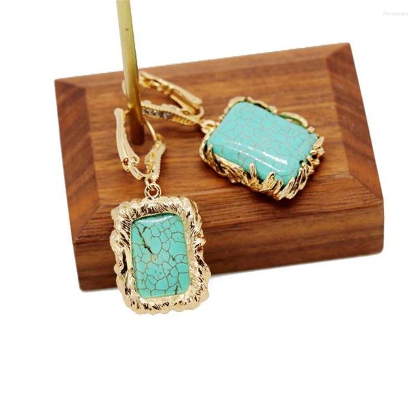 Boucles d'oreilles pendantes texturées en Zircon Turquoise sculpté, bijoux fins Vintage, accessoires pour robe de soirée pour femmes