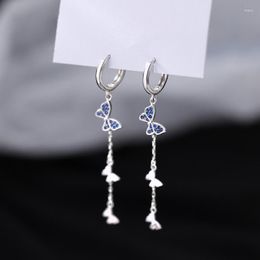 Boucles d'oreilles pendantes bande mince gland chaînes couleur argent pendantes longues pour les femmes papillon cintre bijoux accessoires