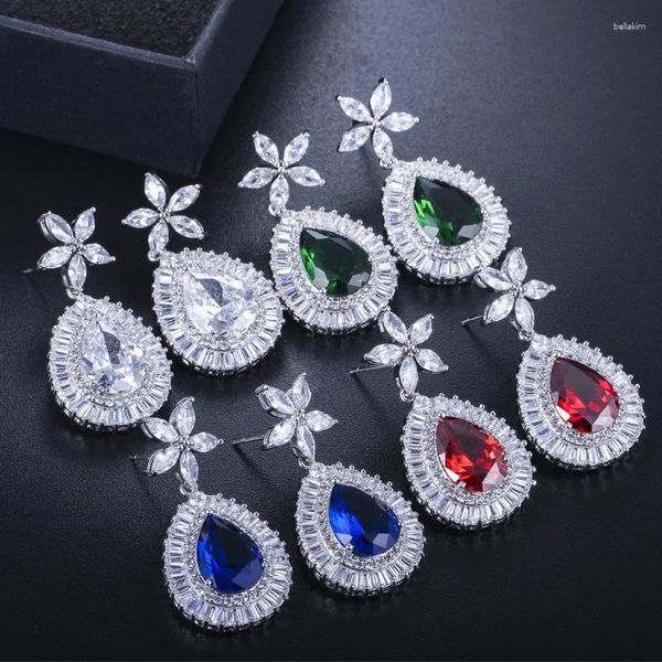 Boucles d'oreilles en peluche trois graces mode rouge cubique zircone couleur argent big fleur goutte pour femmes bijoux de costume de fête quotidienne e1874