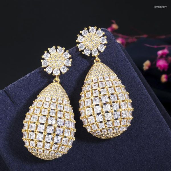 Boucles d'oreilles pendantes ThreeGraces luxe couleur or longue goutte géométrique pour les femmes brillant CZ cristal dîner robe de soirée bijoux ER859